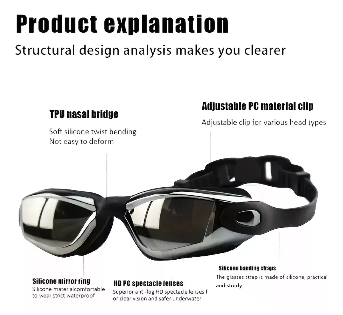 4 En 1 Lente Natacion Kit Protección Uv Antivaho Gafas