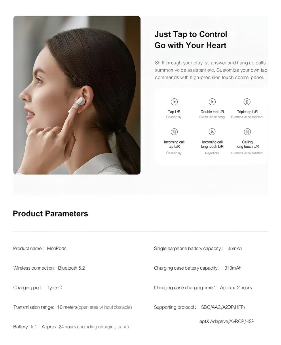 Auricular in-ear gamer inalámbrico Haylou T Series MoriPods blanco con luz LED