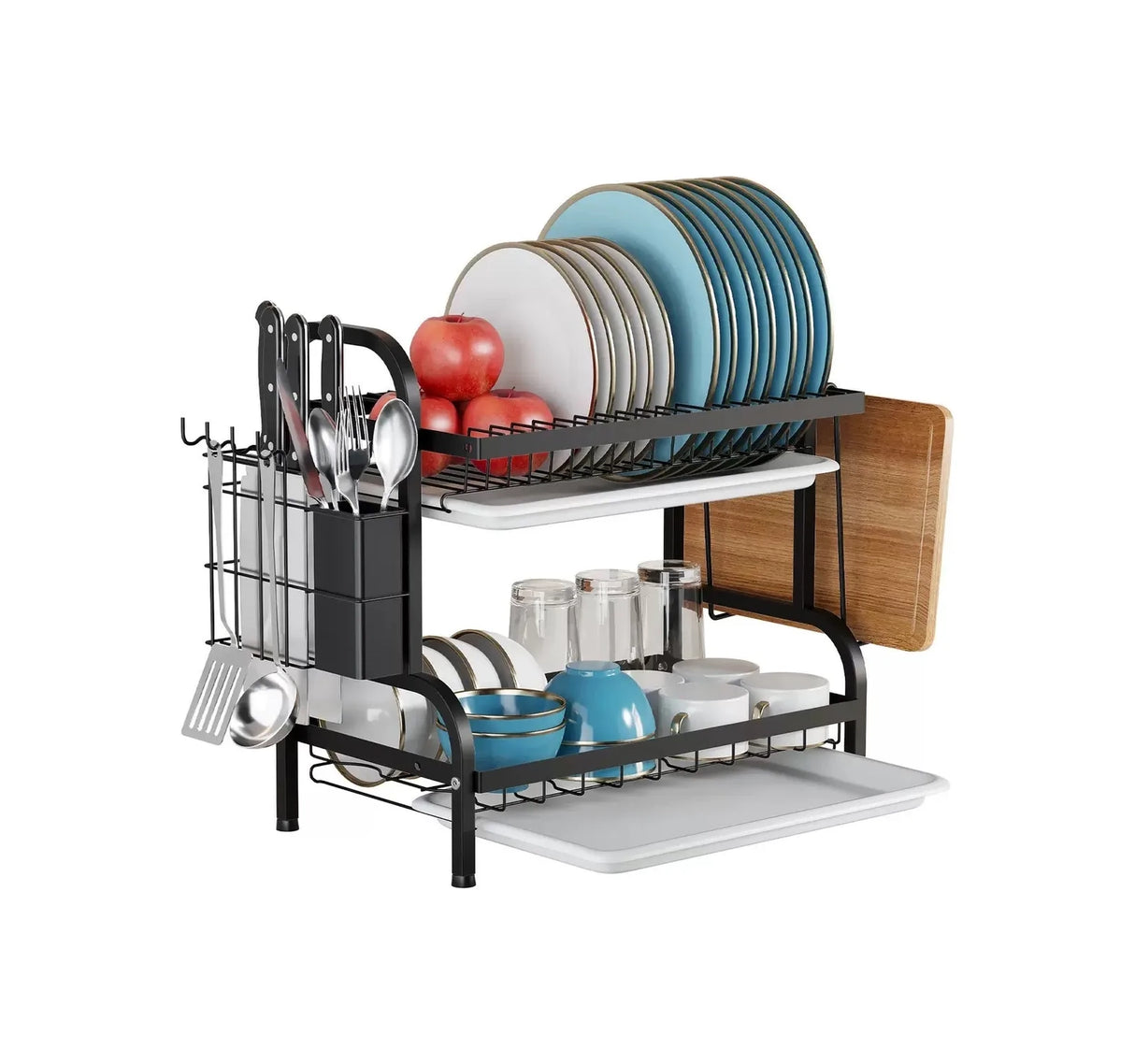 Rack Escurridor Organizador Cocina Secador Platos 2 Niveles Negro