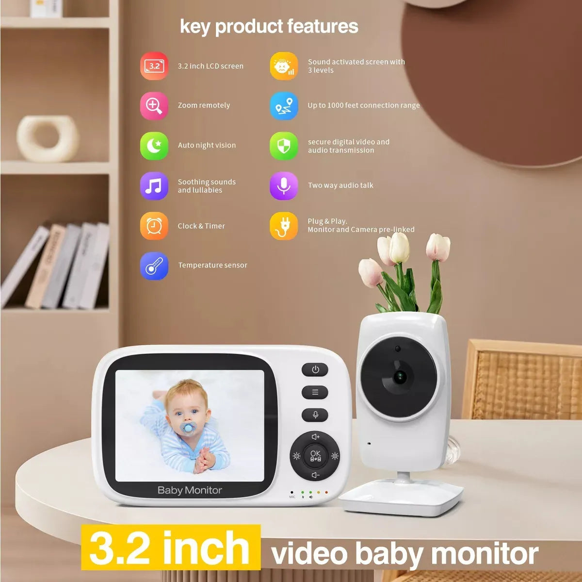 Monitor De Video Para Bebés Con Cámara De Visión Nocturna
