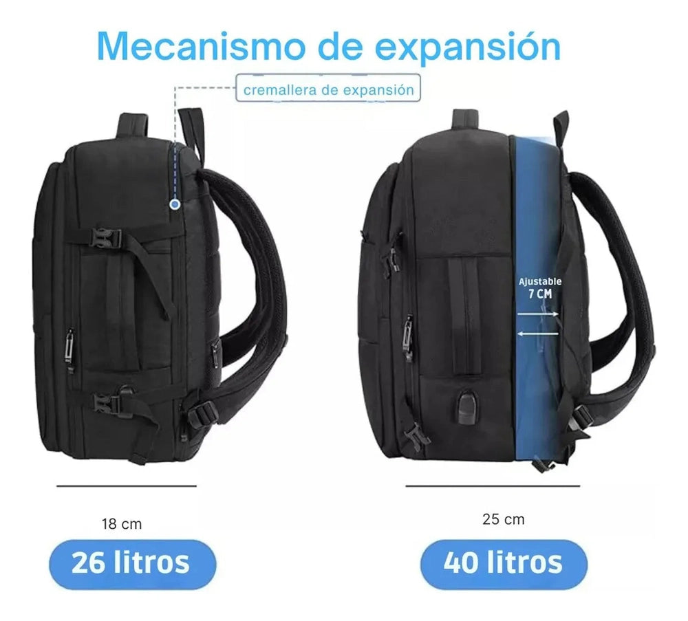 Mochila Viaje Carry On 40Litros Porta Notebook Reforzada Diseño de Tela Lisa