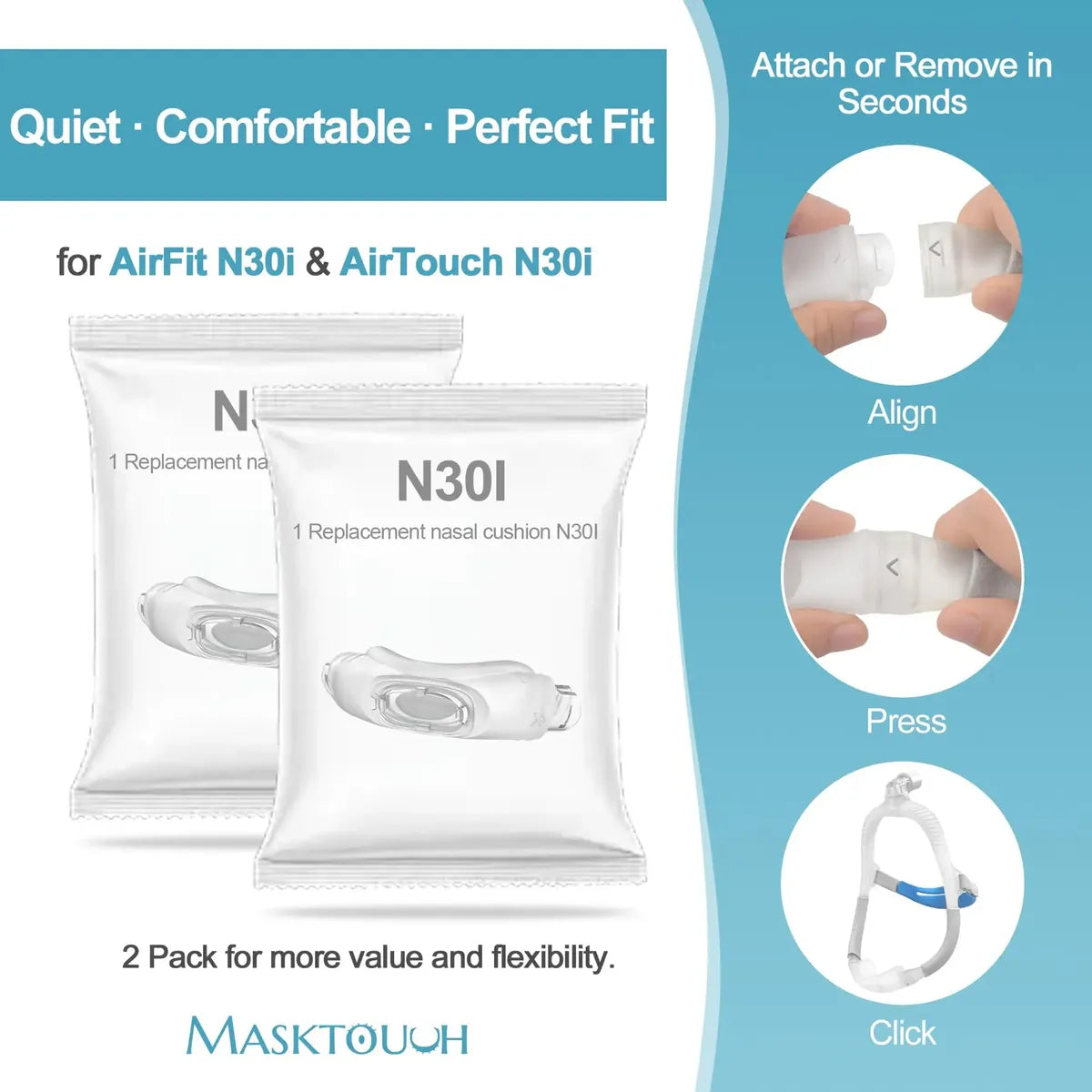 Paquete de 2 Cojines Nasales de Repuesto para CPAP AirFit N30i