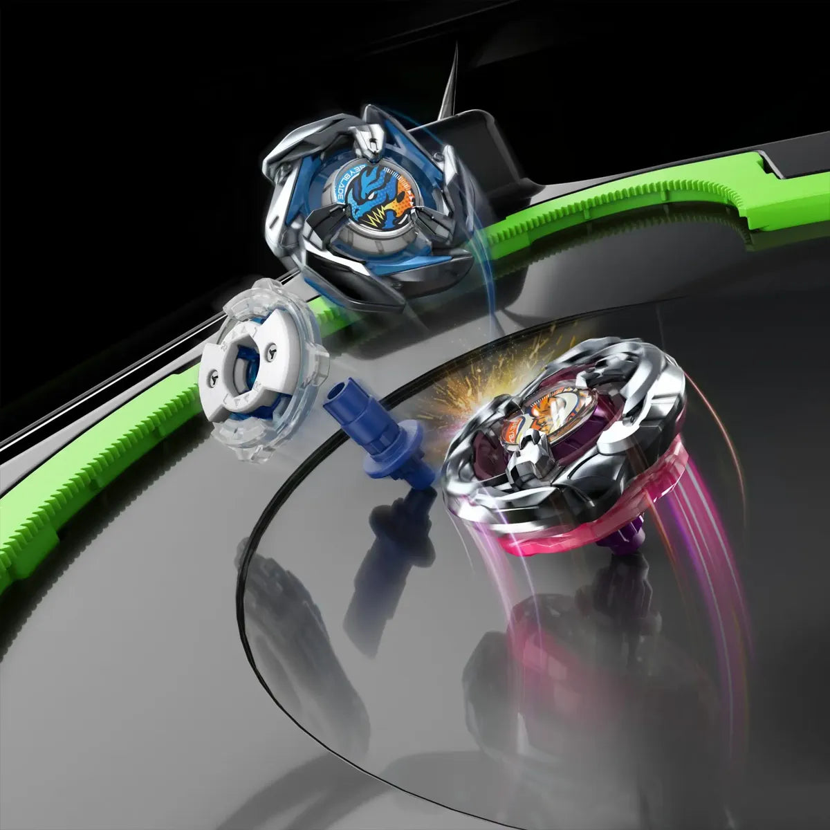 Beyblade X Xtreme Battle Set con Beystadium Arena con riel X-Celerator, 2 juguetes superiores giratorios a la derecha, 2 lanzadores