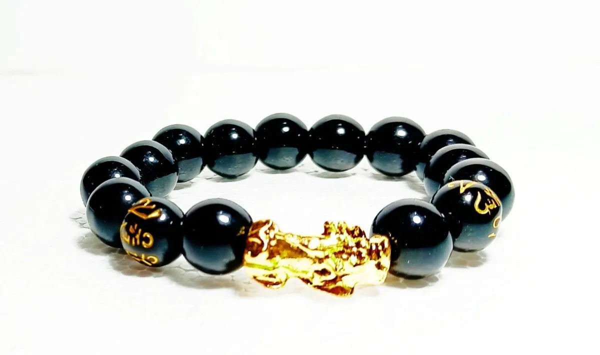 Pixiu Feng Shui - Pulsera De Obsidiana Negra 11 Mm