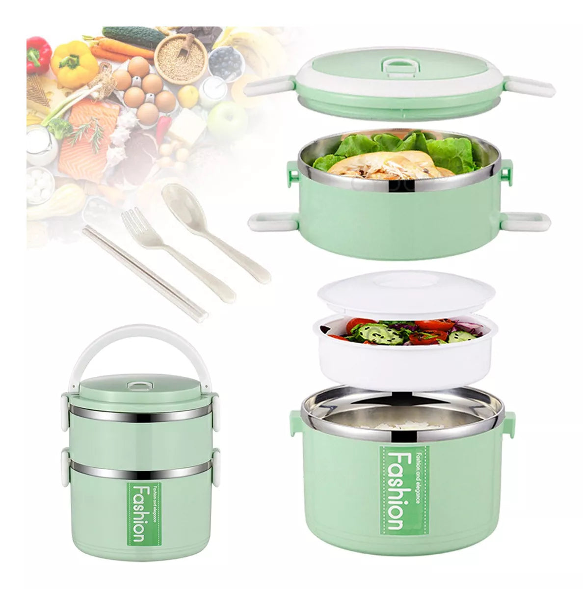 2 Capas Fiambrera Apilable, Para Estudiantes O Adultos