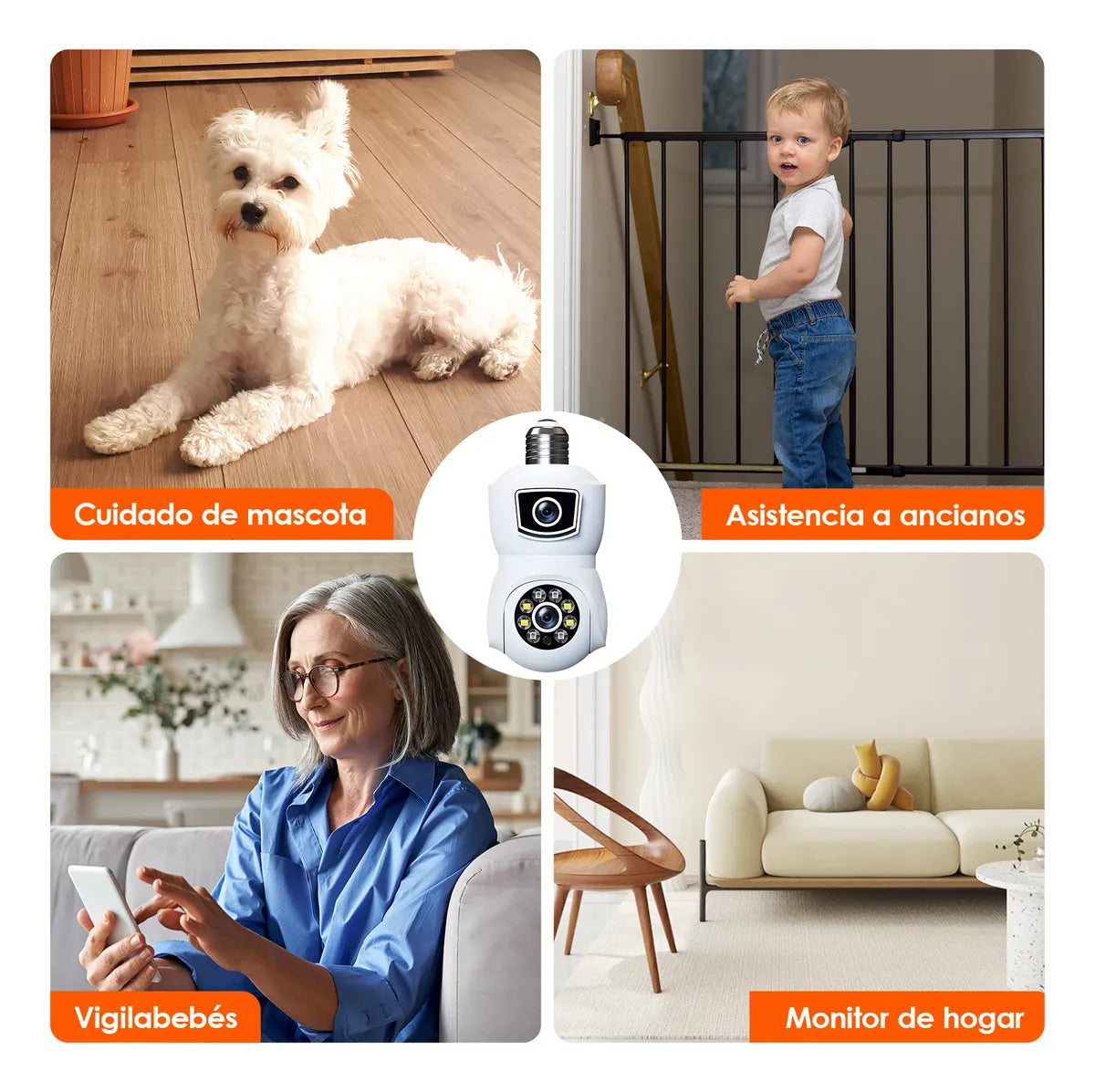 Cámaras De Seguridad E27 Wifi 4mp Hd Doble Lente