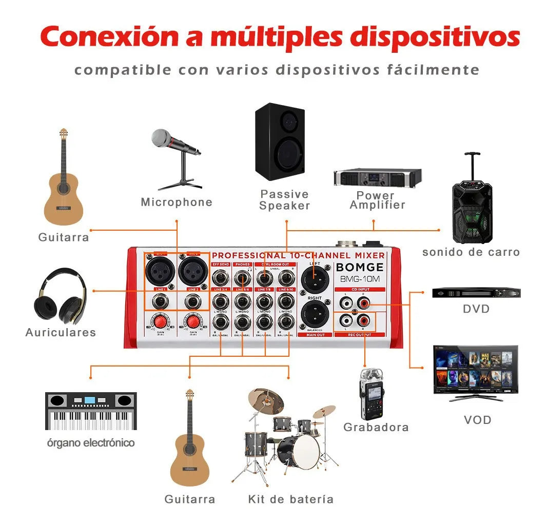 Bomge De 12 Canales Consola Mixer Audio 48 Fx Bt Usb Eq