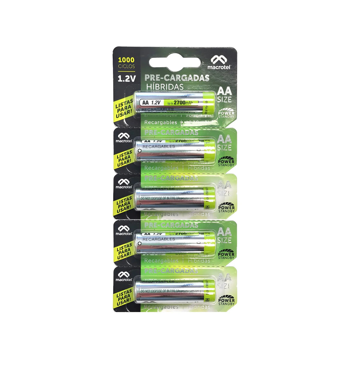 Pilas Recargables Híbridas Aa 2700ma Macrotel Pack 5