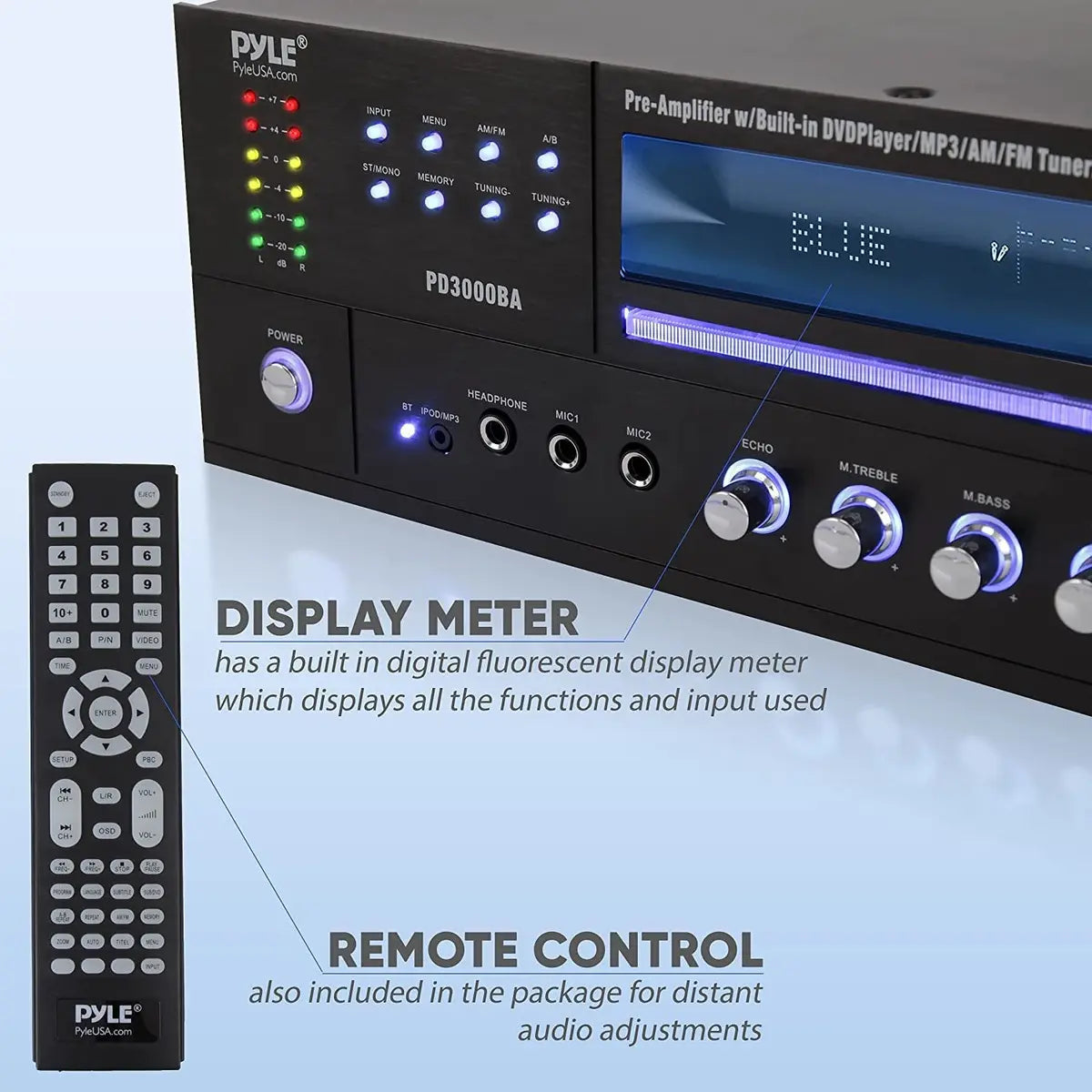 Pyle PD3000BA Receptor Estéreo de Audio y Video Bluetooth para Cine en Casa
