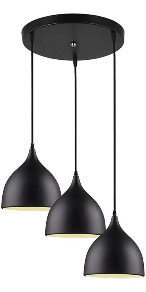 Lámpara Colgante Nórdica Moderna Luz De Techo 3 Cabezas Negro