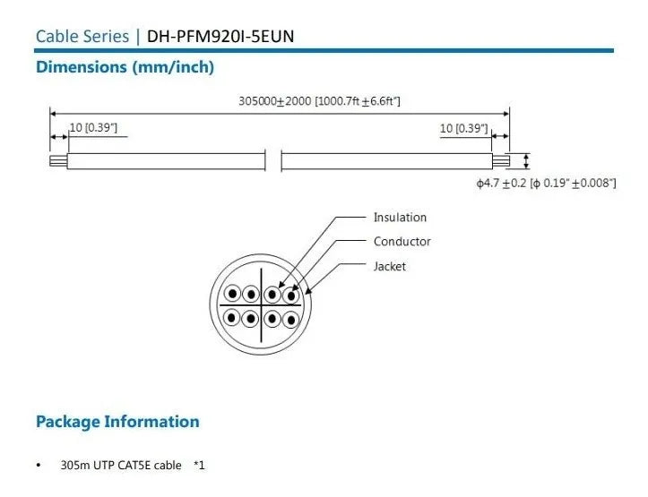 Dahua Bobina De Cable Utp Blanco 100% Cobre Cat 5e 305 Mts
