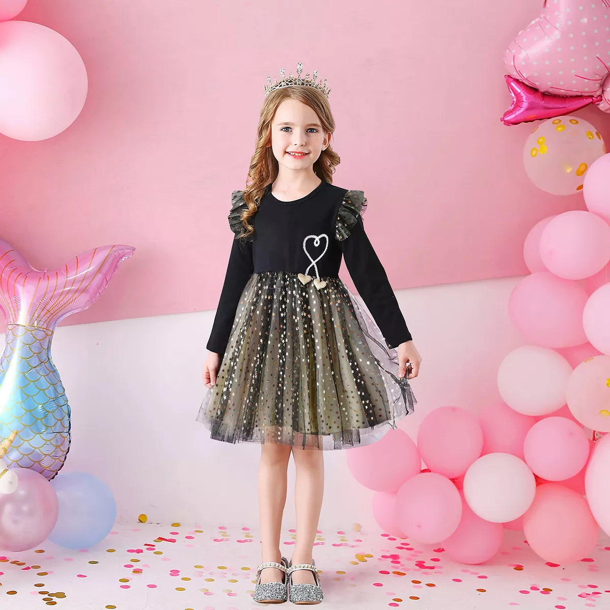 Vestido Manga Larga De Princesa A La Moda Para Niña