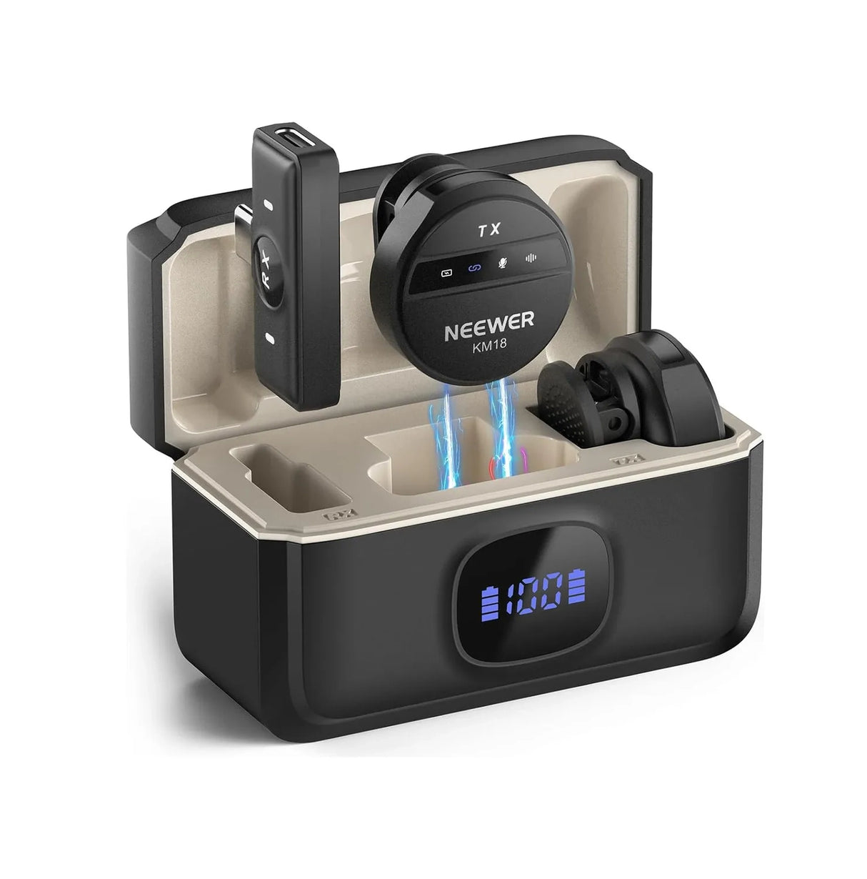 Neewer Micrófono Solapa Inalámbrico Kit P/ 15 16 Pro Max S24 Color Negro KM18