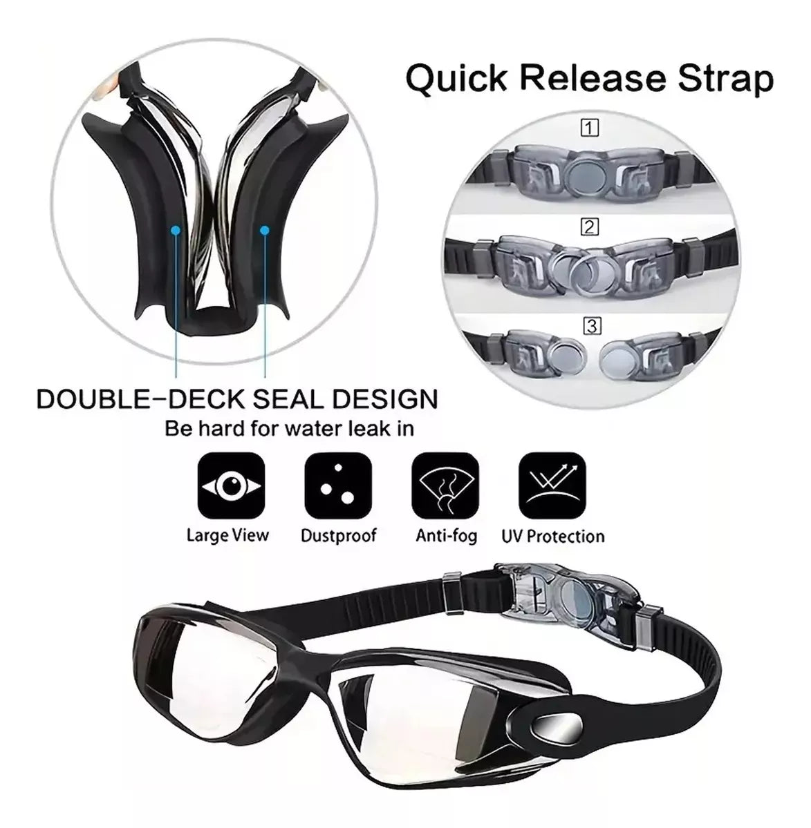 4 En 1 Lente Natacion Kit Protección Uv Antivaho Gafas