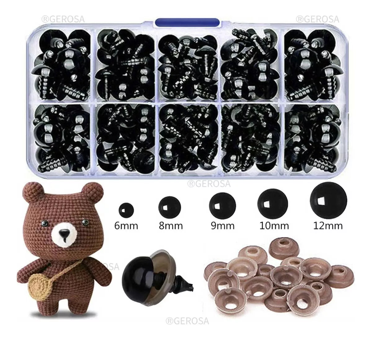 Ojos De Negro Plastico Seguridad Amigurumi 6-12mm 100 Pieumi