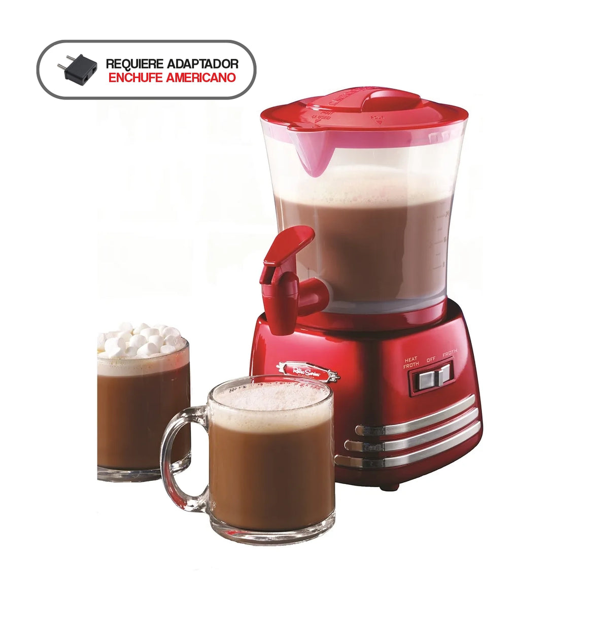 Máquina y dispensador de chocolate caliente Nostalgia Retro, 950 ml, color rojo