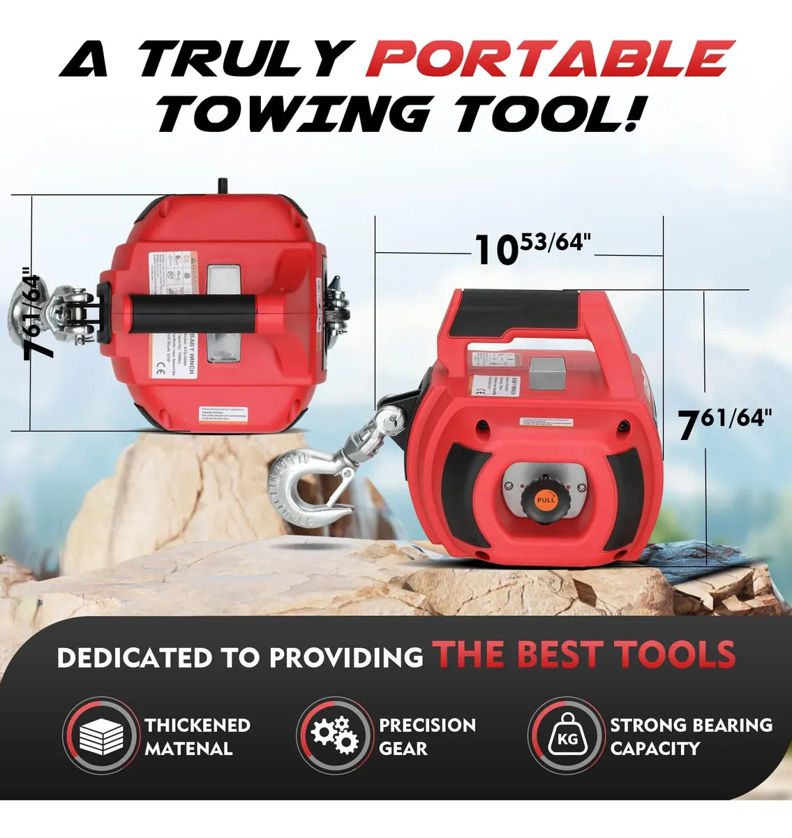 Winche Portátil Lonsge para Taladro 1.000 lb con Cuerda Sintética de 12,2 m