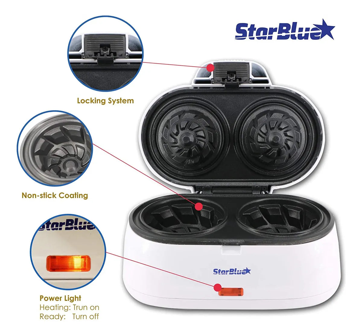 Máquina para hacer wafles dobles de Starblue White Make 110V