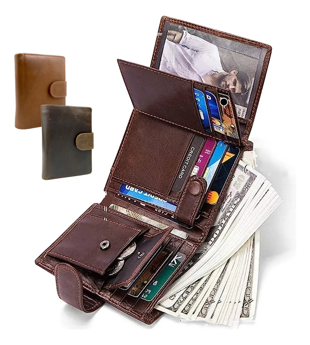 Cartera Billetera Antirrobo Rfid Para Hombre Cuero