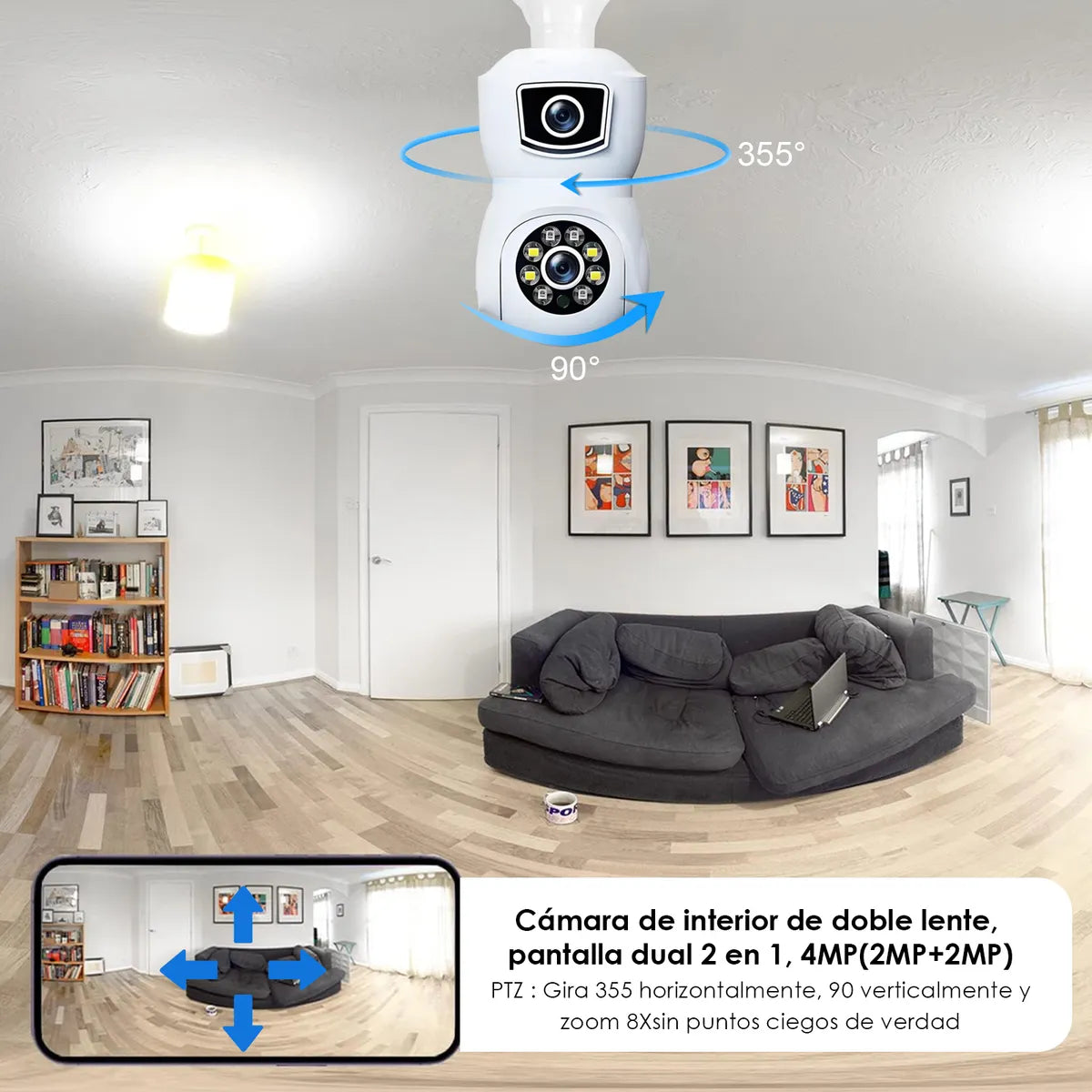 Cámaras De Seguridad E27 Wifi 4mp Hd Doble Lente