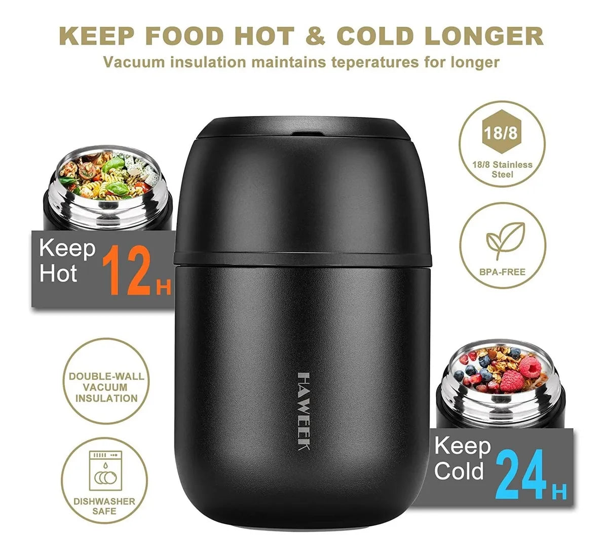 Recipiente Térmico Para Alimentos Haweek, 17 OZ