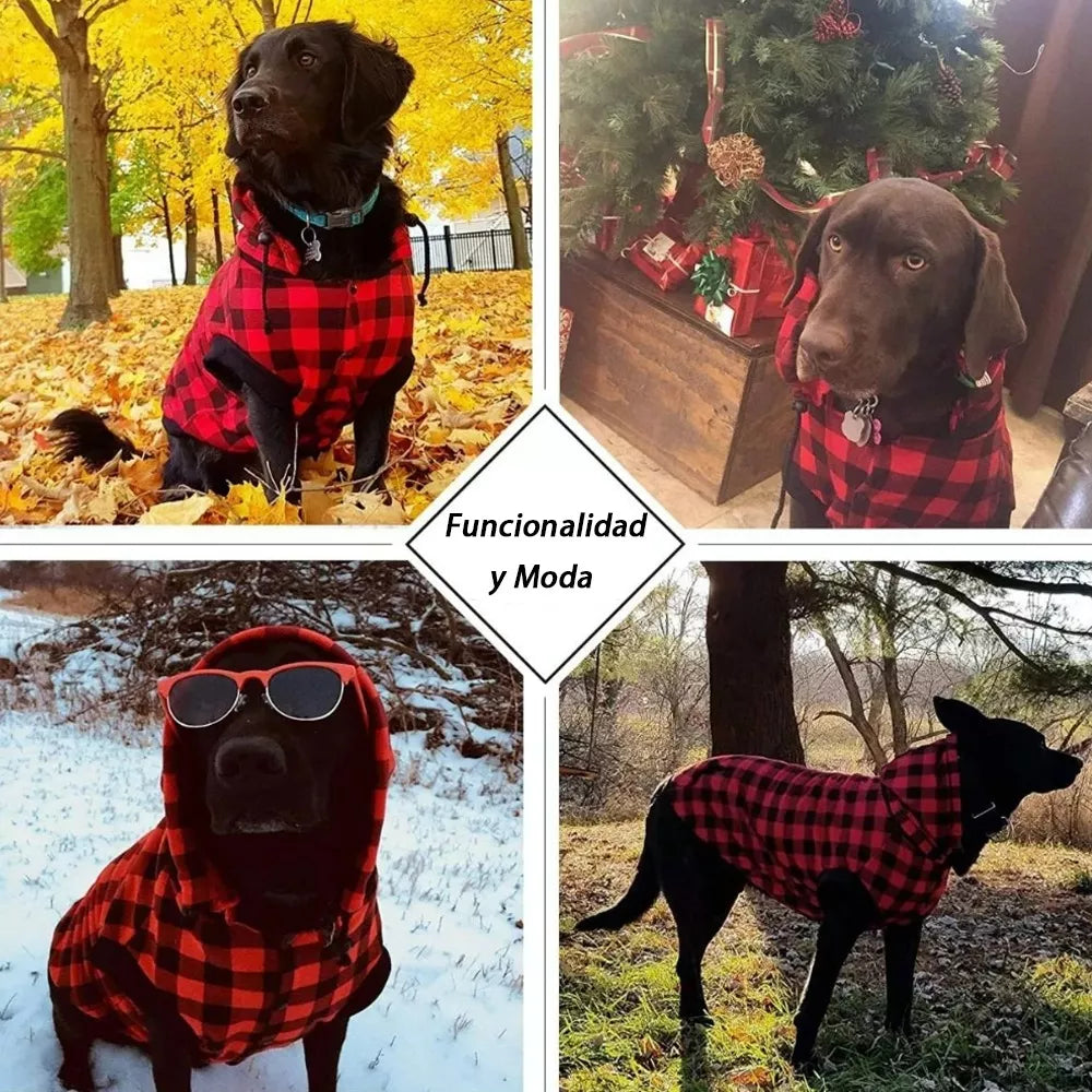 Ropa de Navidad para perro, suéter a cuadros de dos patas con capucha para mascotas