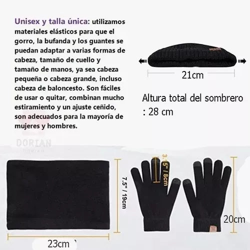 Bufanda+gorro+guantes Unisex Para Invierno,suave Y Cálido