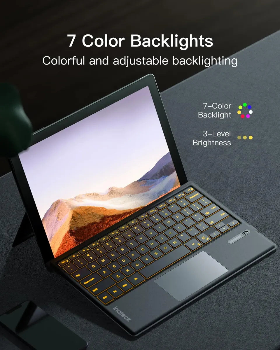Teclado Inateck Bluetooth para Microsoft Surface Pro 7/7+/6/5/4 | Retroiluminado RGB | Touchpad | Open Box