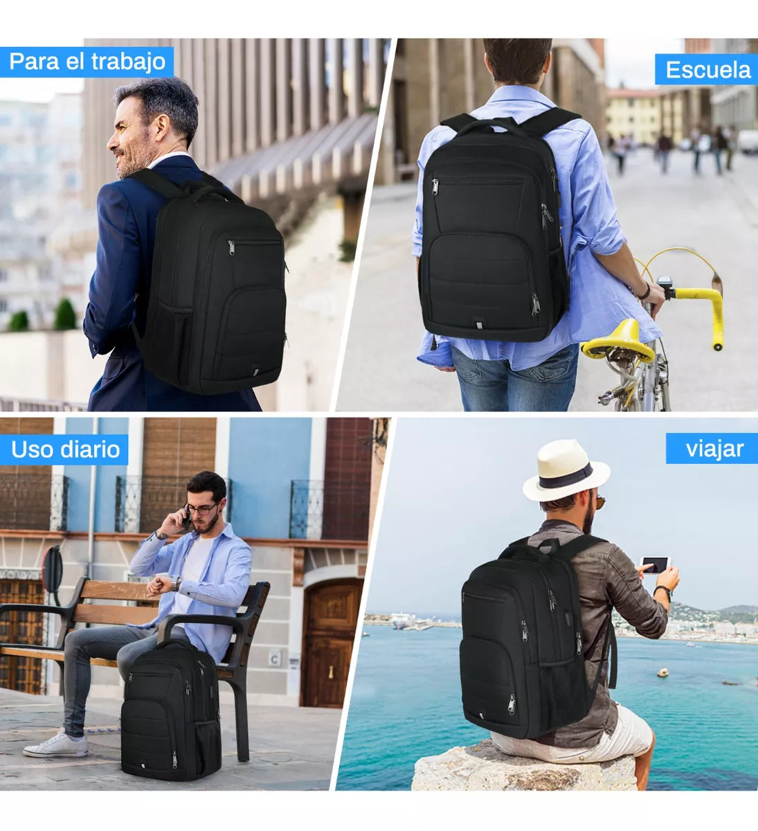 Mochila Impermeable De Gran Capacidad C/usb Para Laptop 17.3