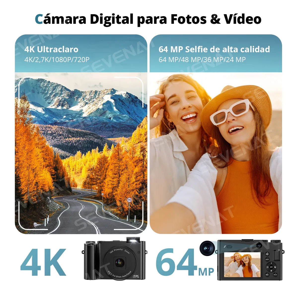Vídeo Cámara Digital 4k 64mp Flash Autofocus Cargador Sefies