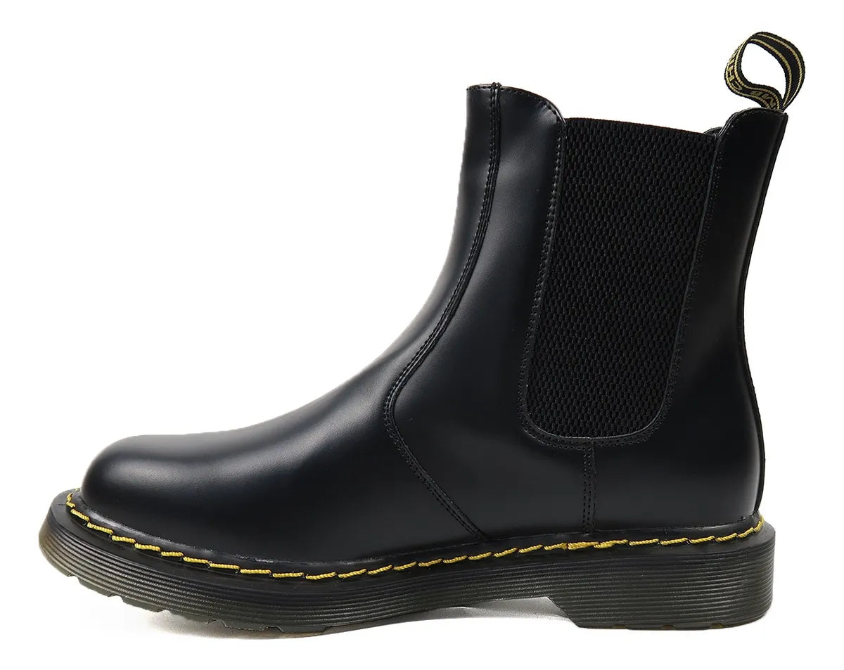 Botas Con Elástico Chelsea Black Stitch De Cuero Hombre