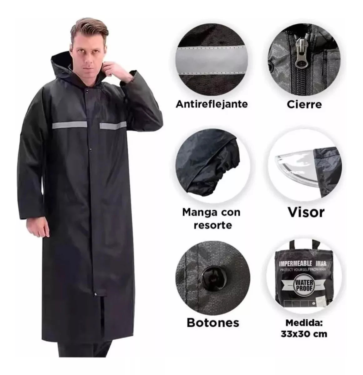 Impermeable Motociclista Negro Reflejantes, Traje De Agua