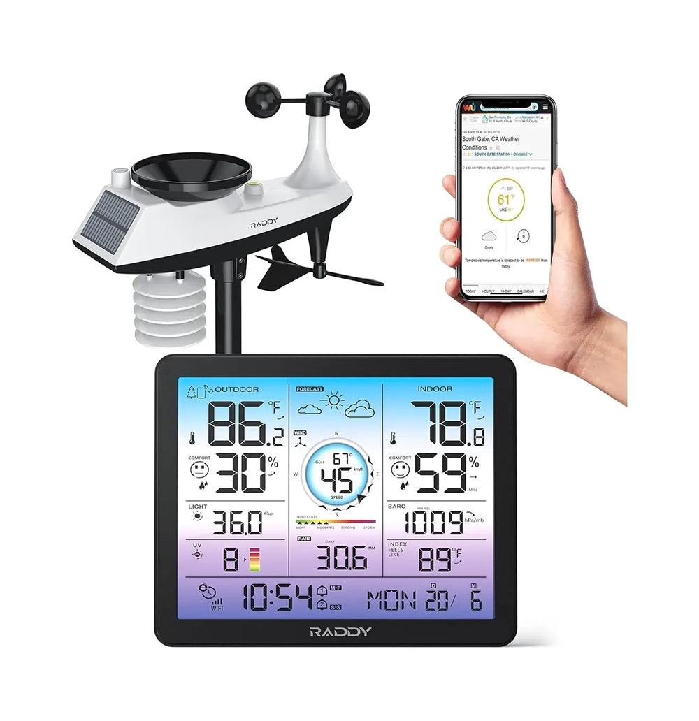Raddy VP7 Wi-Fi 15 en 1 – Estación Meteorológica con Pantalla de 7,4" y Sensor Exterior