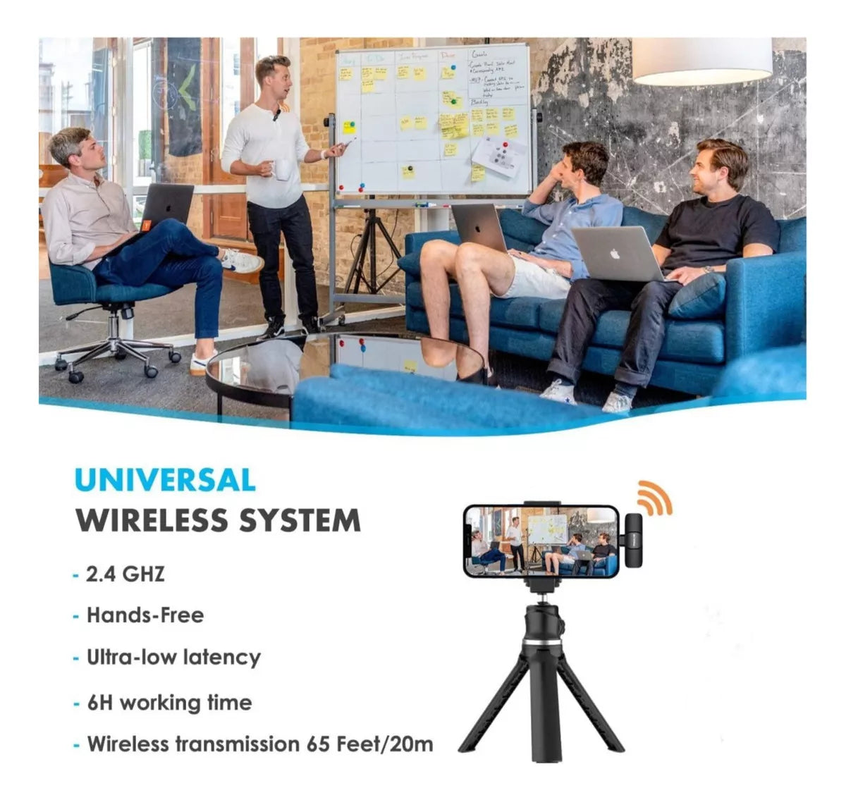 Micrófonos Inalámbricos Solapa Lavalier Para iPhone iPad Color Negro