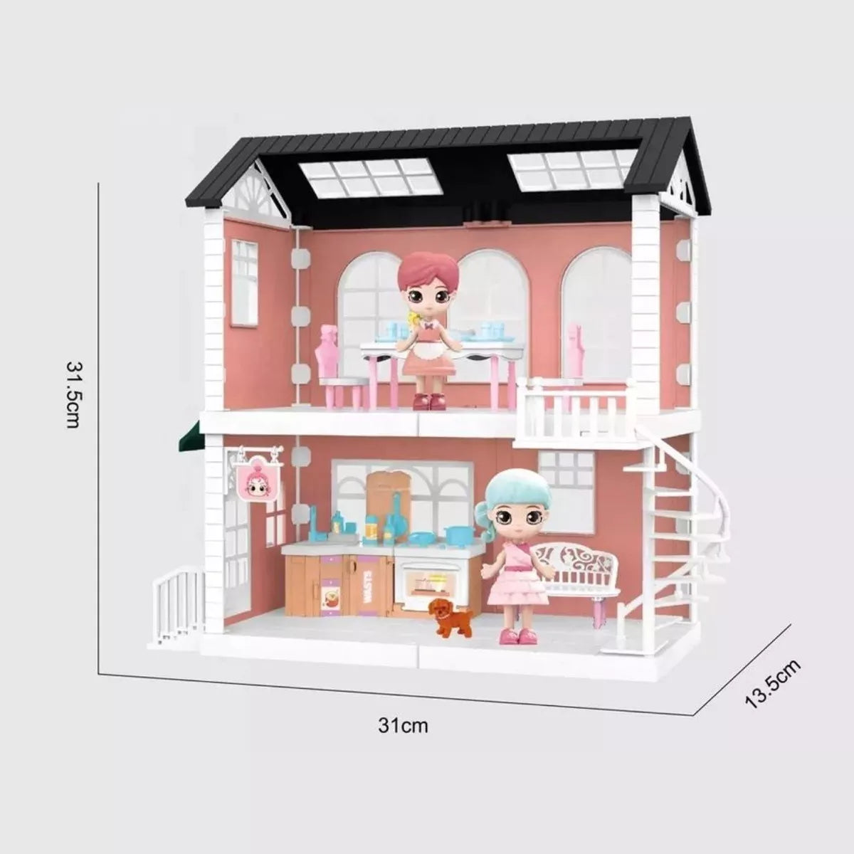 Casa De Muñecas Incluye Muebles, Muñecas Y Mascota