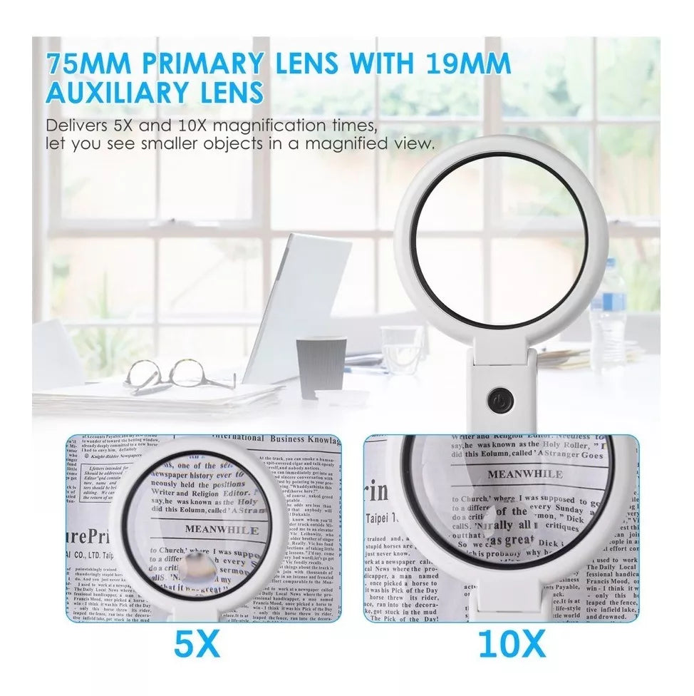 5x/10x Lupa De Escritorio De Mano Con Luz Led