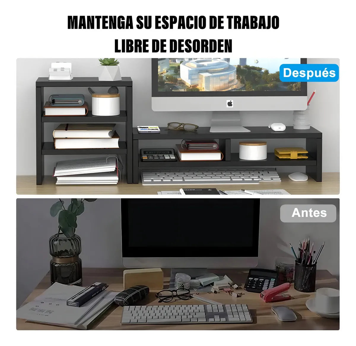 Soporte Monitor Con Estante Almacenamiento De 3 Niveles