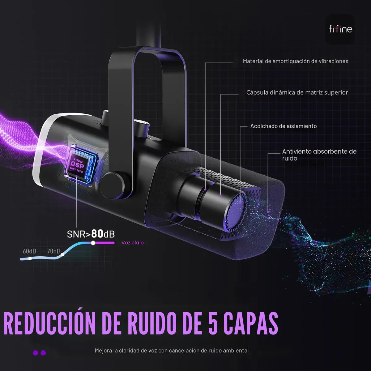Micrófono Dinámico FIFINE AmpliGame AM8 | USB + XLR | RGB