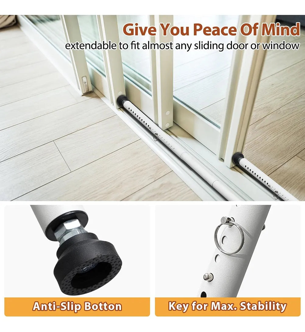 Barra de Seguridad Ajustable para Puertas Corredizas 17–50 Pulgadas – Blanca