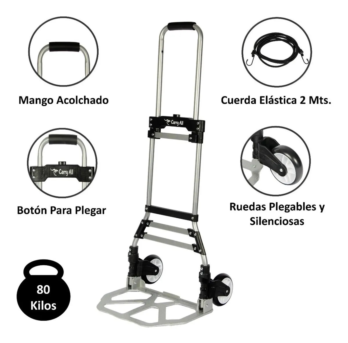 Carro de Carga Tipo Yegua Carry All® Equus 80 Kilos Rodamientos y Cuerda Elástica