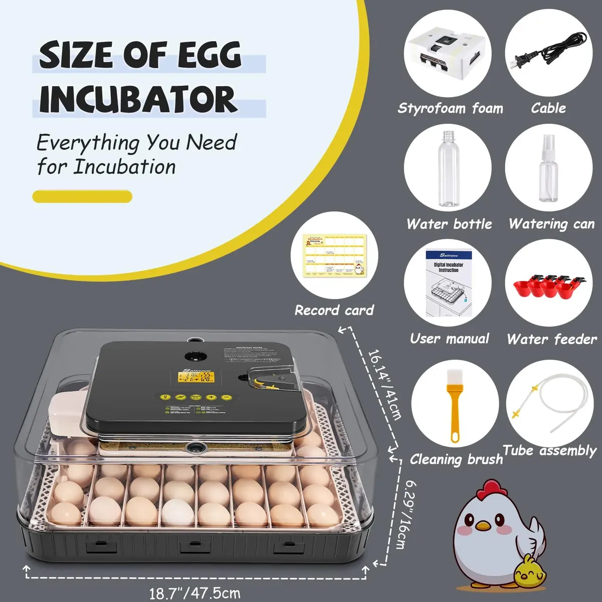 Incubadora Automática Sailnovo para 56 Huevos con Volteo Automático 120V