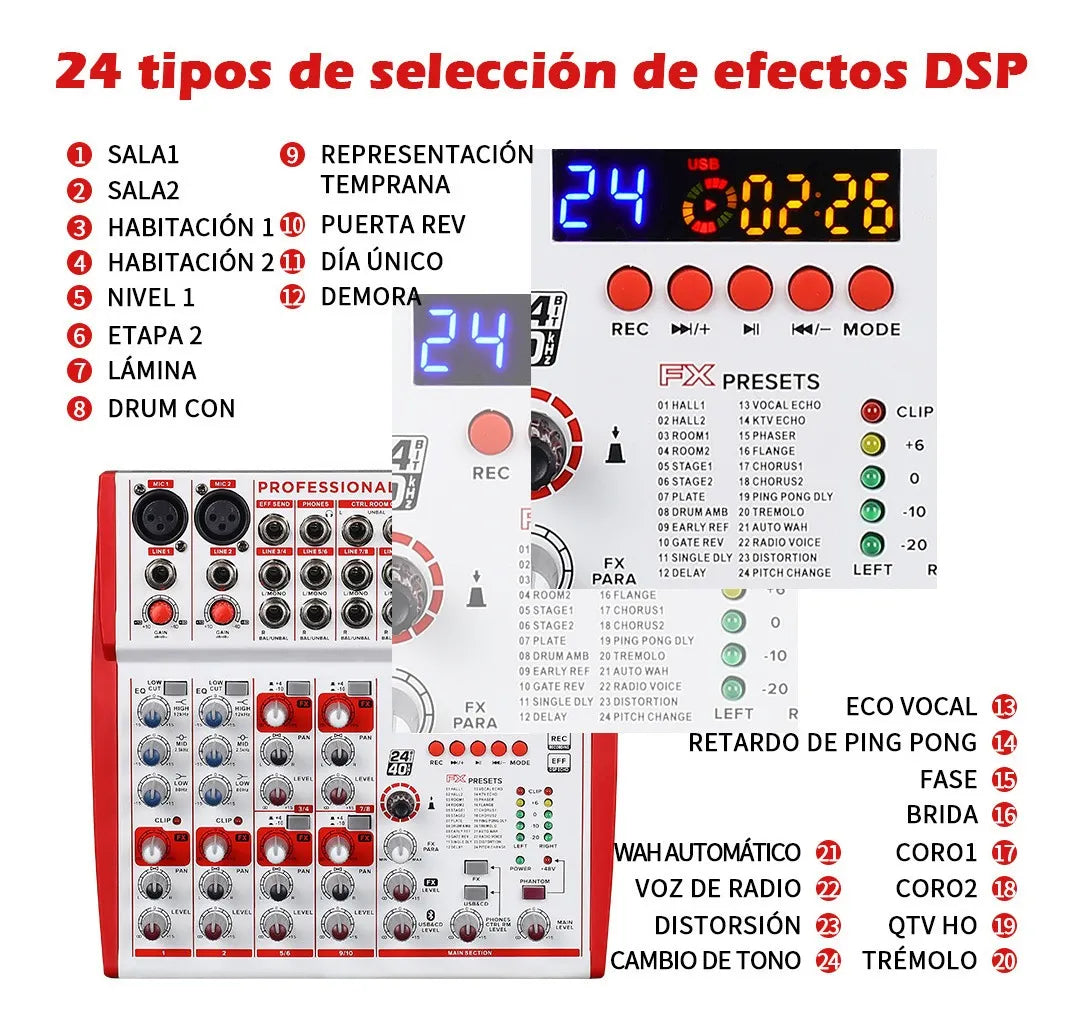 Bomge De 12 Canales Consola Mixer Audio 48 Fx Bt Usb Eq