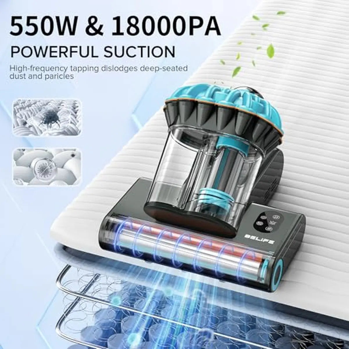 Belife M8 Aspirador de Colchones 550 W 18 kPa con UV y Aire Caliente – 120 V