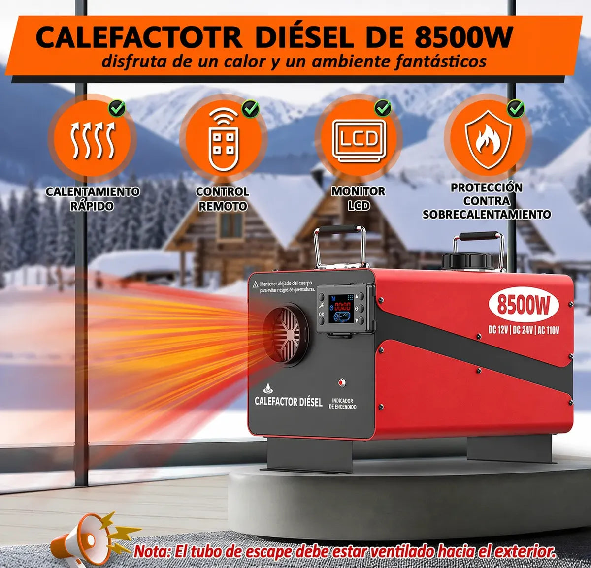 Calefactor Diésel Portátil 8.5KW 12V / 24V con Control Remoto | Nuevo | Embalaje Abierto