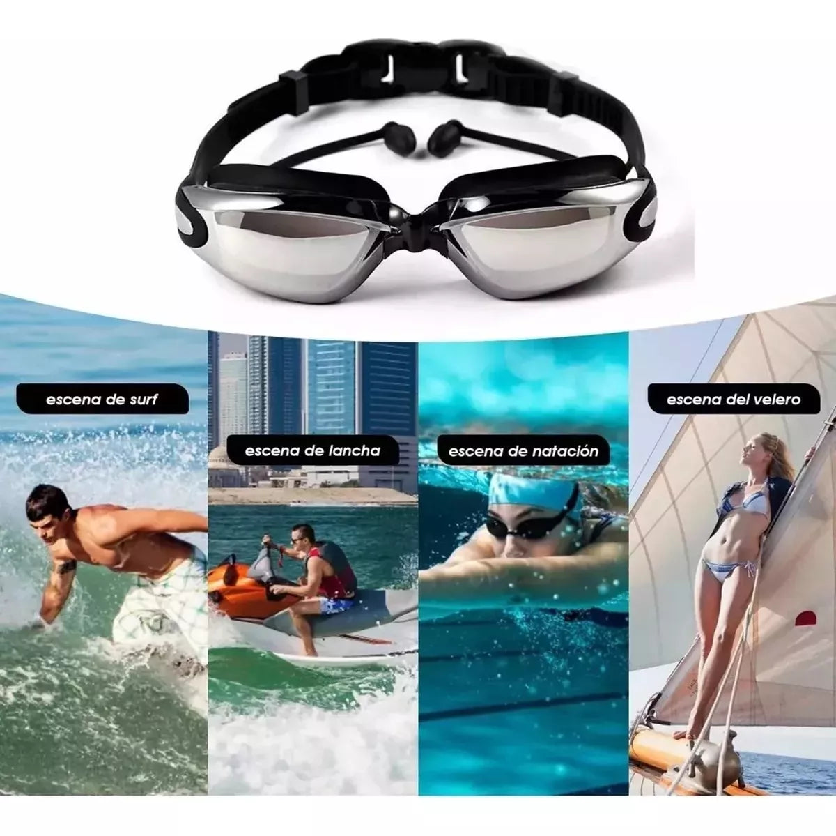 4 En 1 Lente Natacion Kit Protección Uv Antivaho Gafas