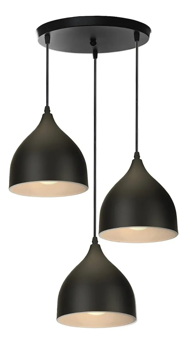 Lámpara Colgante Nórdica Moderna Luz De Techo 3 Cabezas Negro