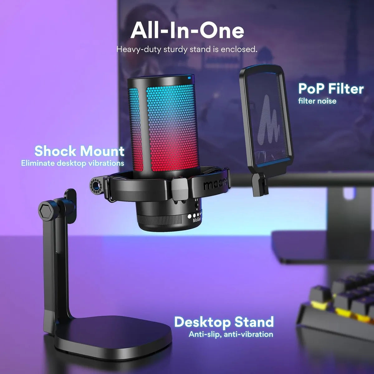 Micrófono de condensador Maono DGM20RGB Pro Gamer con soporte USB color negro