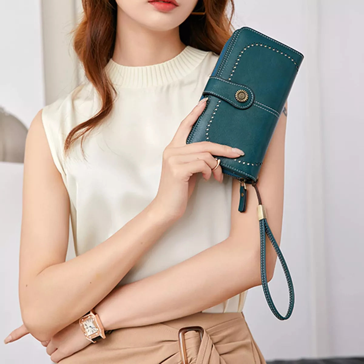 Billetera Cartera De Cuero Para Mujer Tarjetero De Gran Capacidad