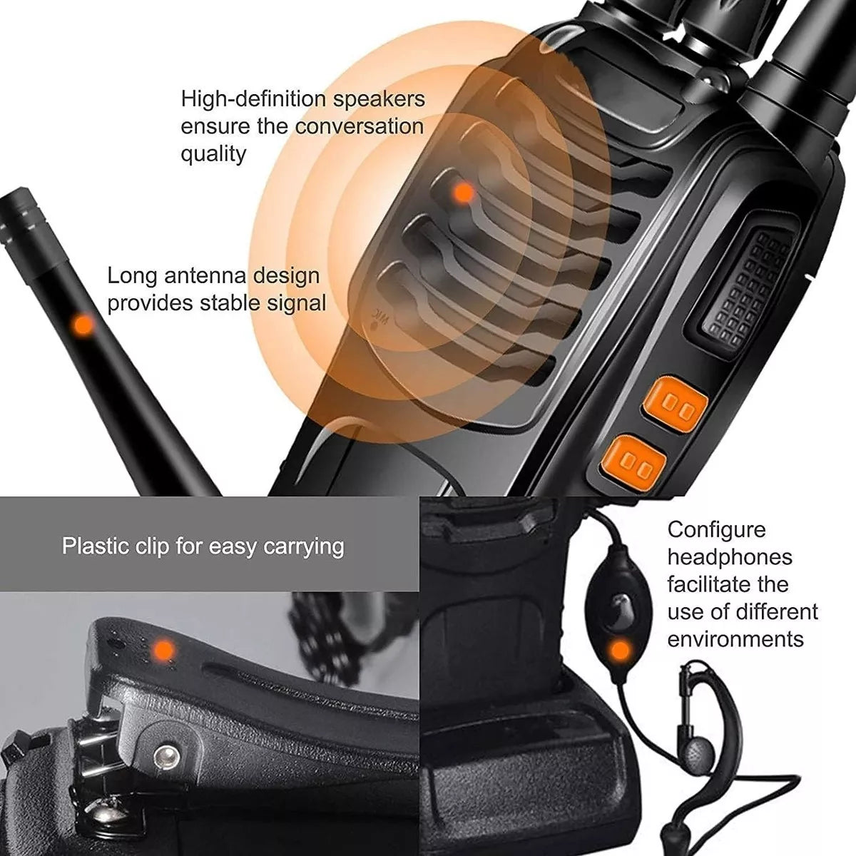 Radio Walkie Talkie Baofeng Inalámbrica C/manos Libres, 2 Pz Bandas de frecuencia 3