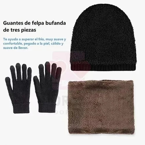 Bufanda+gorro+guantes Unisex Para Invierno,suave Y Cálido